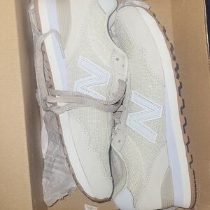 New Balance Beige and White Sneakers
